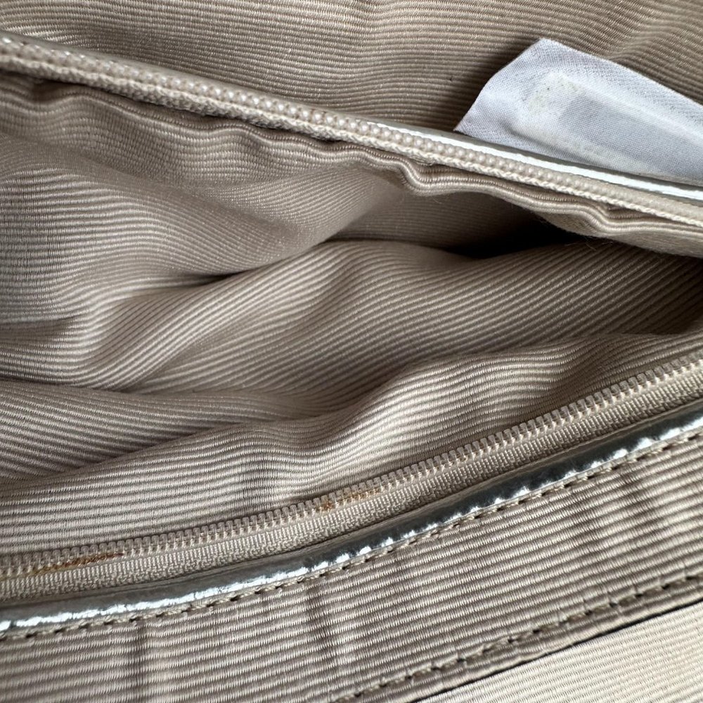 Ann Taylor Mini Satin Black Silver Purse Clutch Modern Design Evening Bag - Picture 5 of 9